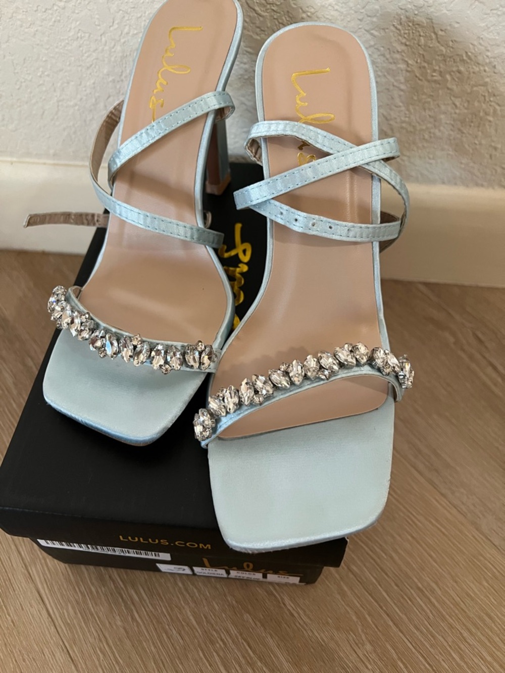 Lulu's Pale Blue Crystal Strap High-Heel Sandals